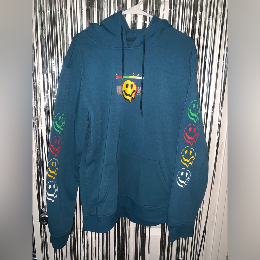 Mens Brooklyn Cloth Blue Smiley Faces Hoodie